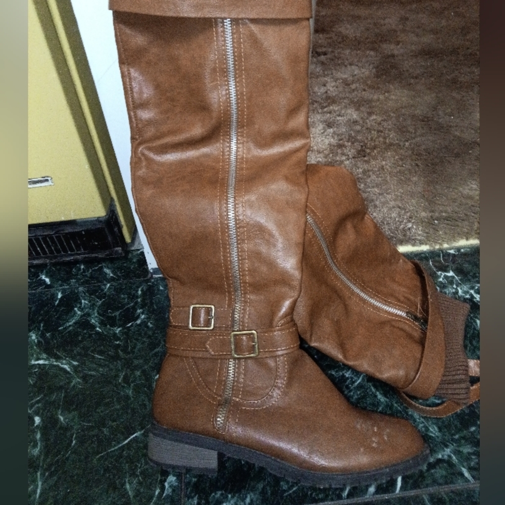 Over-the-Knee Women's Tan Buckle Riding Boots